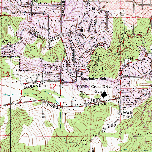 Topographic Map of Magladry School (historical), OR