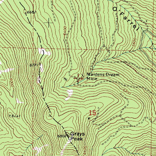 Topographic Map of Maidens Dream Mine, OR