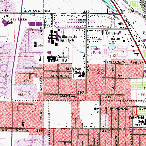 Topographic Map of Malabon Elementary School, OR