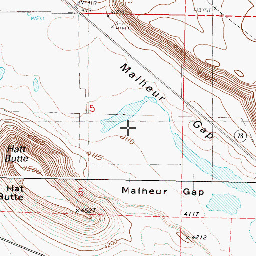 Topographic Map of Malheur Gap, OR