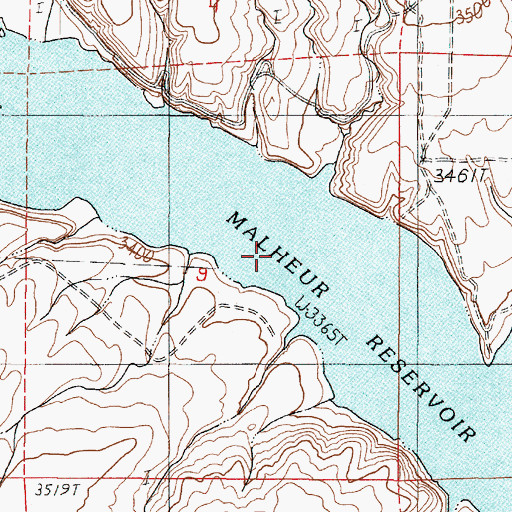 Topographic Map of Malheur Reservoir, OR