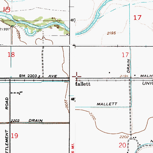 Topographic Map of Mallett, OR