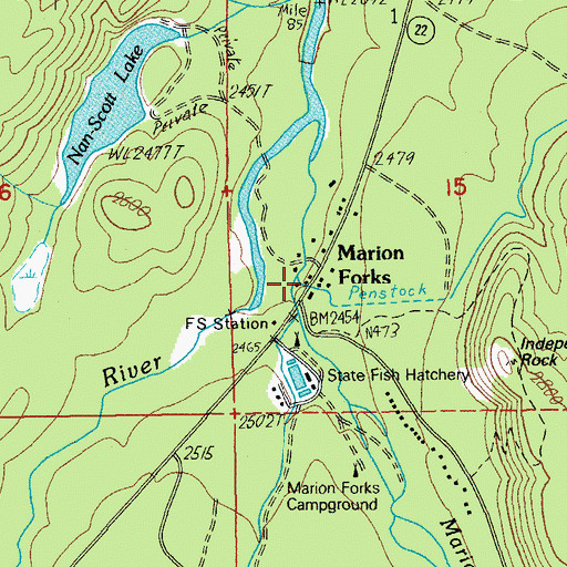 Topographic Map of Marion Forks, OR