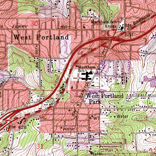 Topographic Map of Markham Elementary School, OR