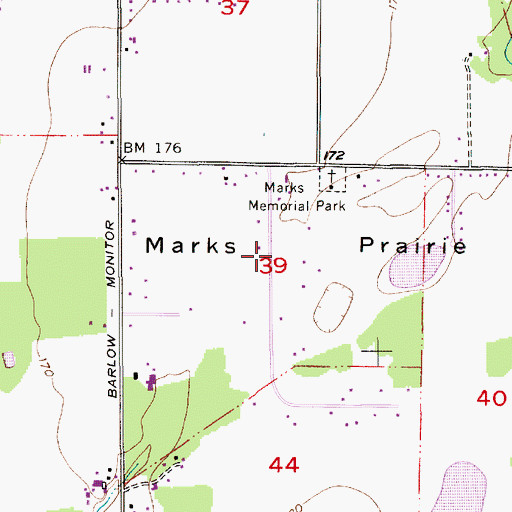 Topographic Map of Marks Prairie, OR