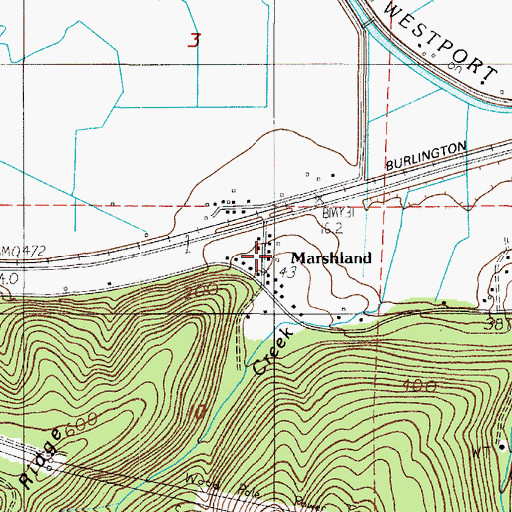 Topographic Map of Marshland, OR