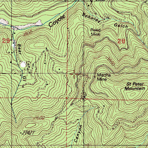 Topographic Map of Martha Mine, OR