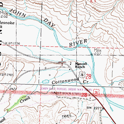 Topographic Map of Mascall Ranch, OR