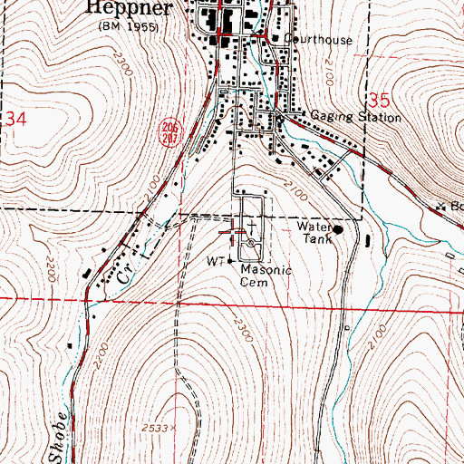 Topographic Map of Masonic Cemetery, OR
