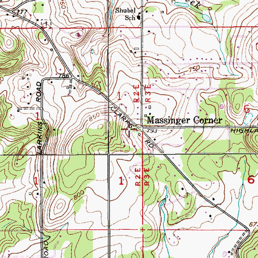 Topographic Map of Massinger Corner, OR