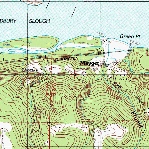 Topographic Map of Mayger, OR
