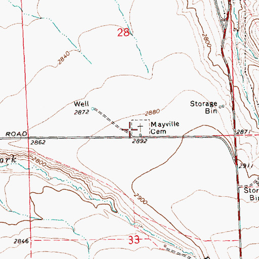 Topographic Map of Mayville Cemetery, OR