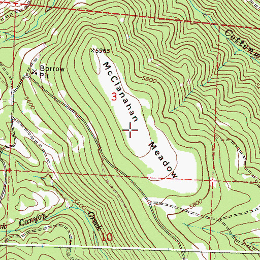 Topographic Map of McClanahan Meadow, OR