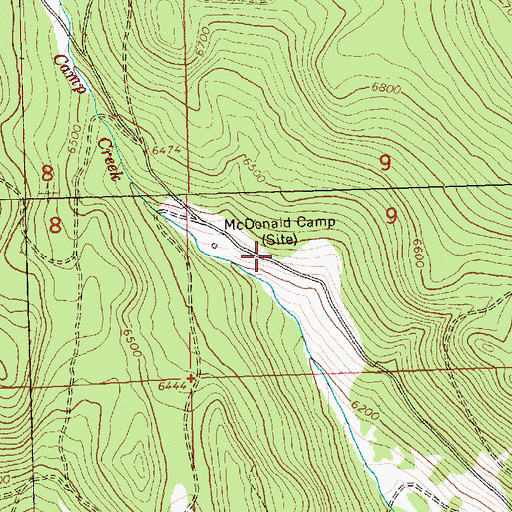Topographic Map of McDonald Camp, OR