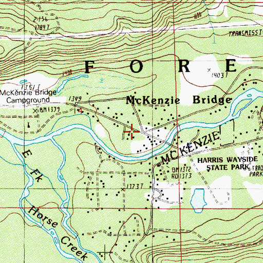 Topographic Map of McKenzie Bridge, OR