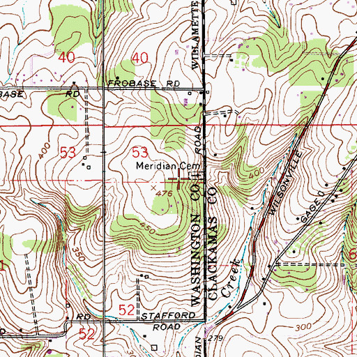Topographic Map of Meridian Cemetery, OR