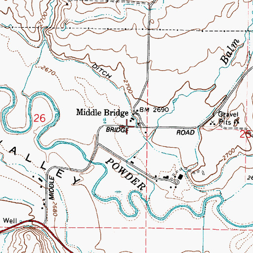 Topographic Map of Middle Bridge, OR