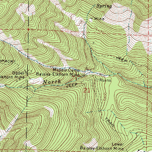Topographic Map of Middle Camp Baisley-Elkhorn Mine, OR