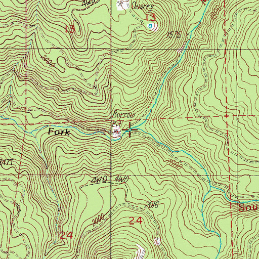 Topographic Map of Middle Fork Calapooya Creek, OR