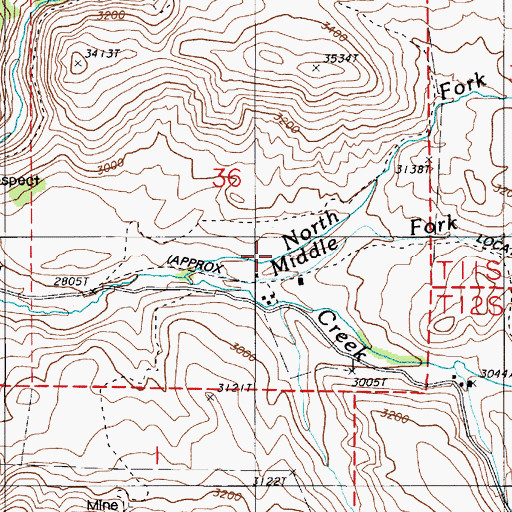 Topographic Map of Middle Fork Swayze Creek, OR