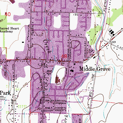 Topographic Map of Middle Grove, OR