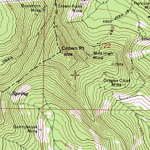 Topographic Map of Mile High Mine, OR