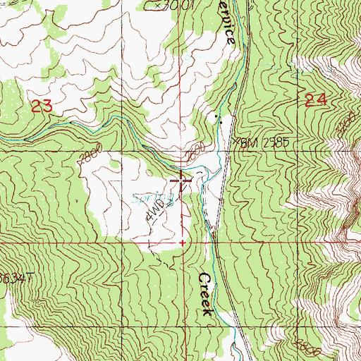 Topographic Map of Mill Creek, OR