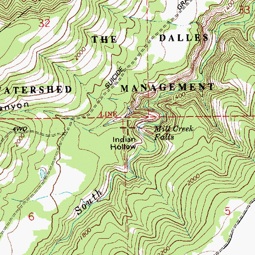 Topographic Map of Mill Creek Falls, OR