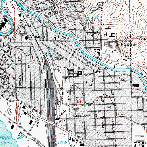 Topographic Map of Mills Elementary School, OR