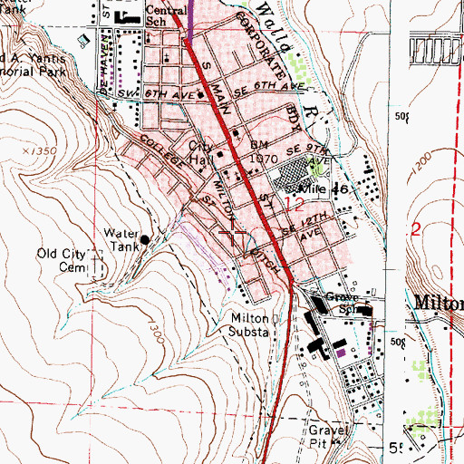 Topographic Map of Milton Ditch, OR