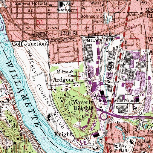 Topographic Map of Milwaukie Pioneer Cemetery, OR
