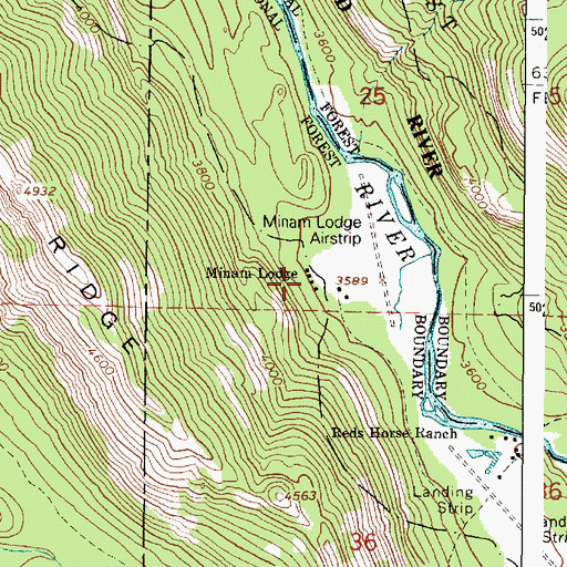 Topographic Map of Minam Lodge, OR