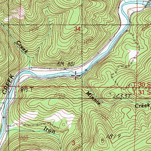 Topographic Map of Minnie Creek, OR