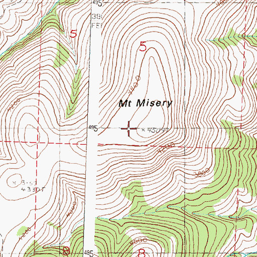 Topographic Map of Mount Misery, OR