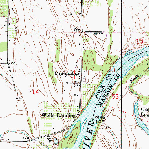 Topographic Map of Modeville, OR