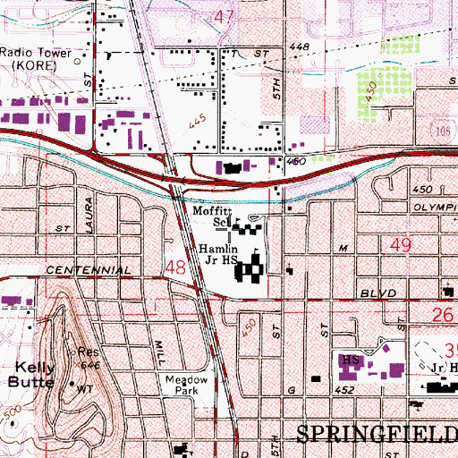 Topographic Map of Moffitt Elementary School, OR