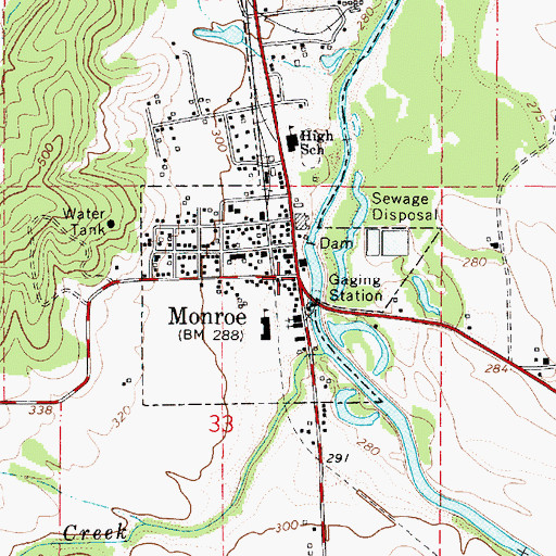 Topographic Map of Monroe, OR