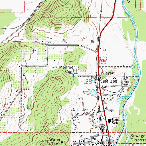 Topographic Map of Monroe Cemetery, OR