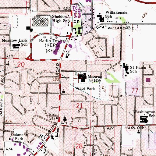Topographic Map of Monroe Middle School, OR
