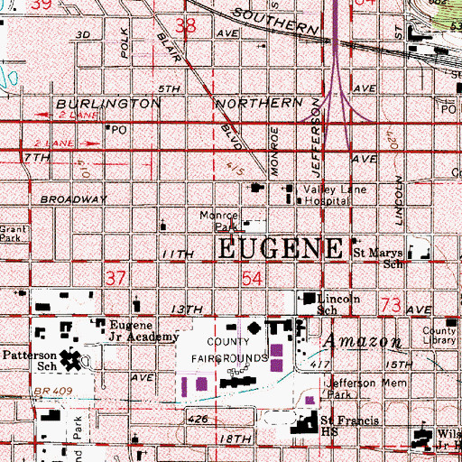 Topographic Map of Monroe City Park, OR