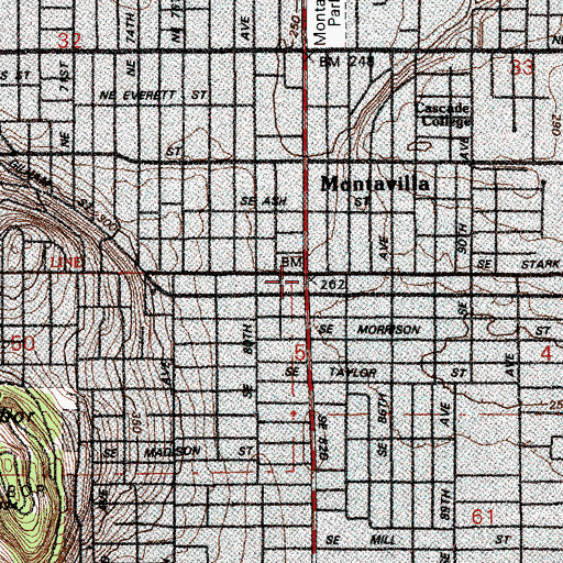 Topographic Map of Montavilla, OR