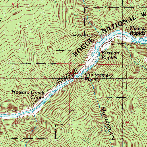 Topographic Map of Montgomery Creek, OR