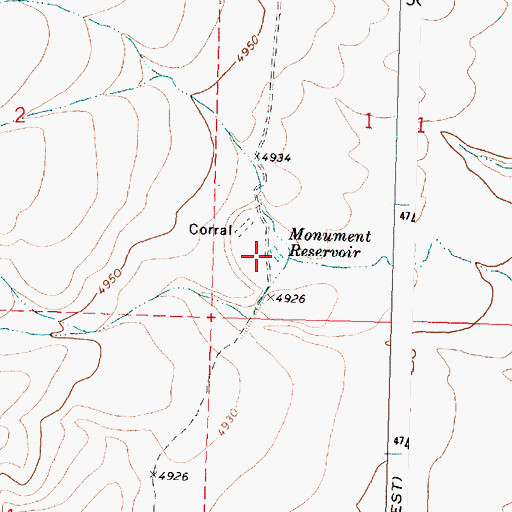 Topographic Map of Monument Reservoir, OR