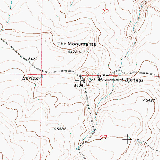 Topographic Map of Monument Springs, OR