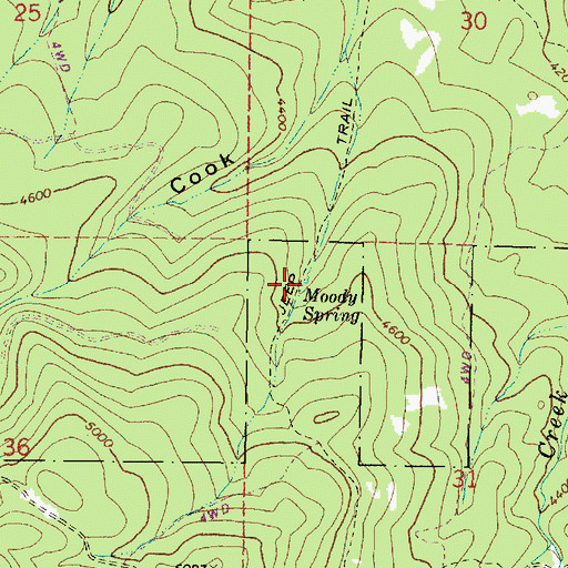 Topographic Map of Moody Spring, OR