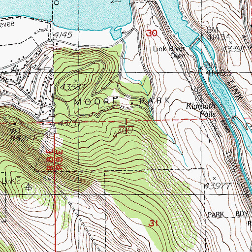 Topographic Map of Moore Park, OR