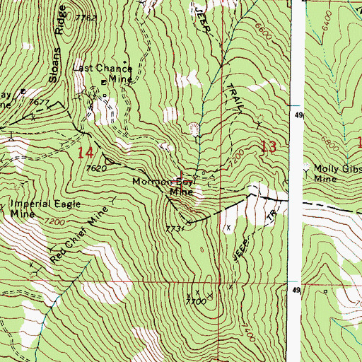 Topographic Map of Mormon Boy Mine, OR