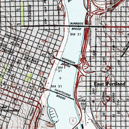 Topographic Map of Morrison Bridge, OR