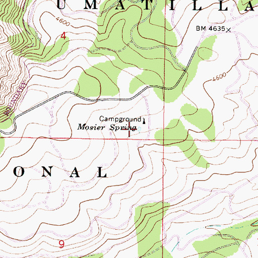 Topographic Map of Mosier Spring, OR