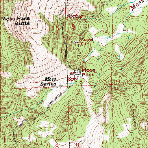 Topographic Map of Moss Pass, OR